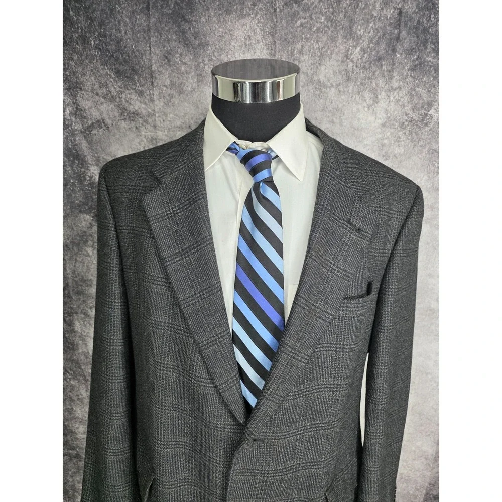 Hart Schaffner Marx Blazer Jacket Mens 43R Gray Sports Coat 2 B USA Glenplaid‎